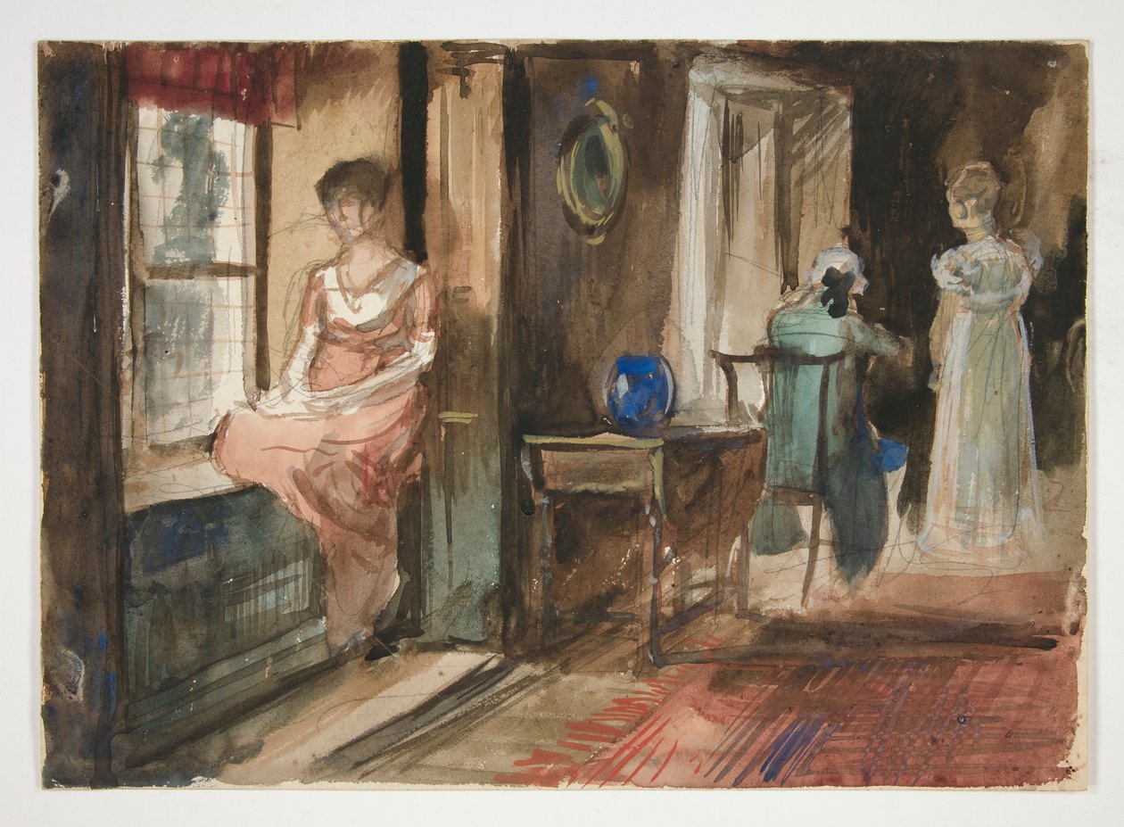 Luonnos hahmoista sisätiloissa tekijältä Edwin Austin Abbey