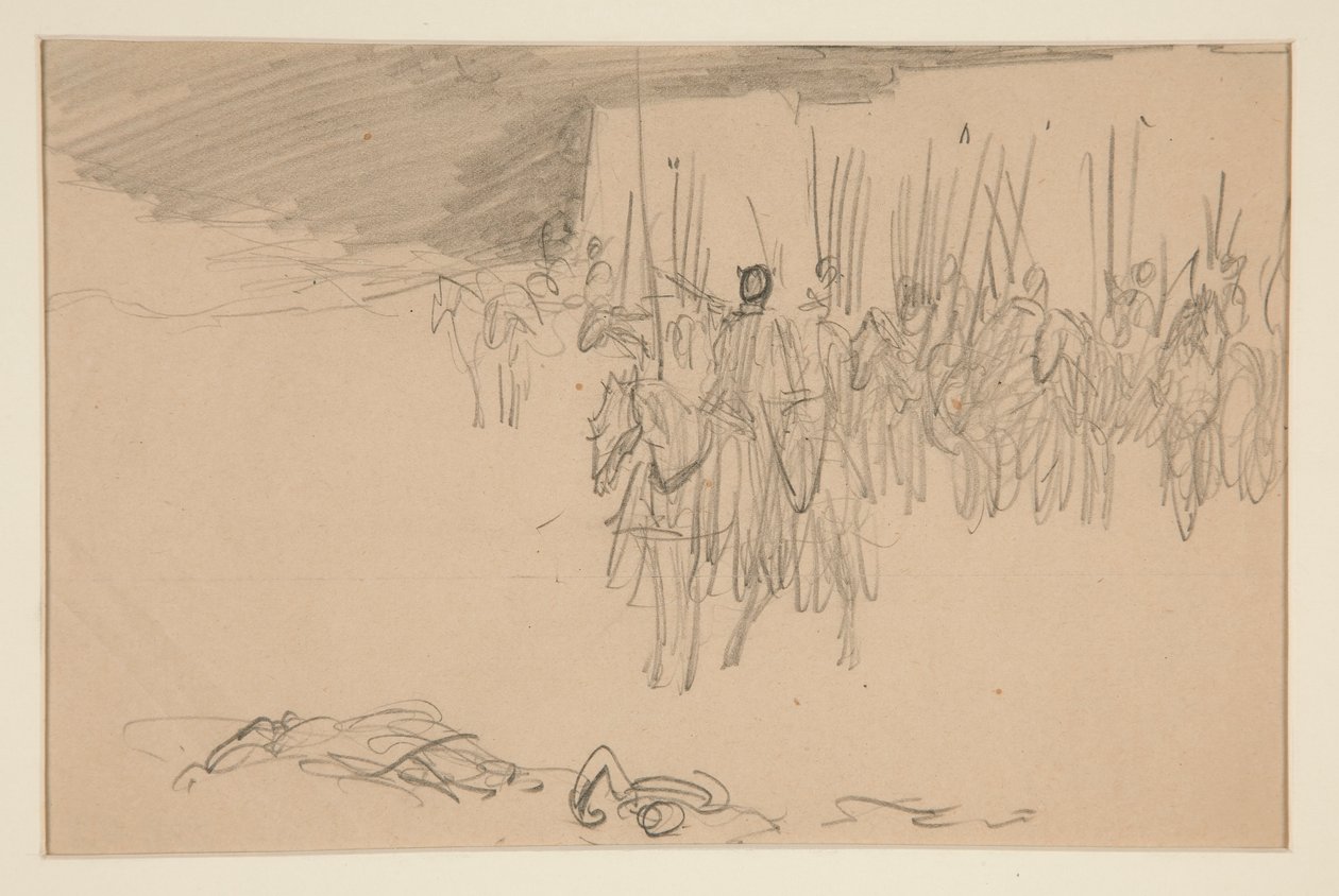 Sotilas hevosen selässä - (tunnistamaton kuva) tekijältä Edwin Austin Abbey