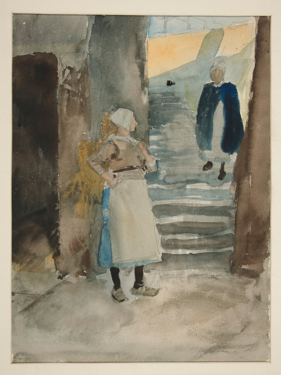 Katukohtaus kahdella kalavaivalla – tunnistamaton kuva tekijältä Edwin Austin Abbey