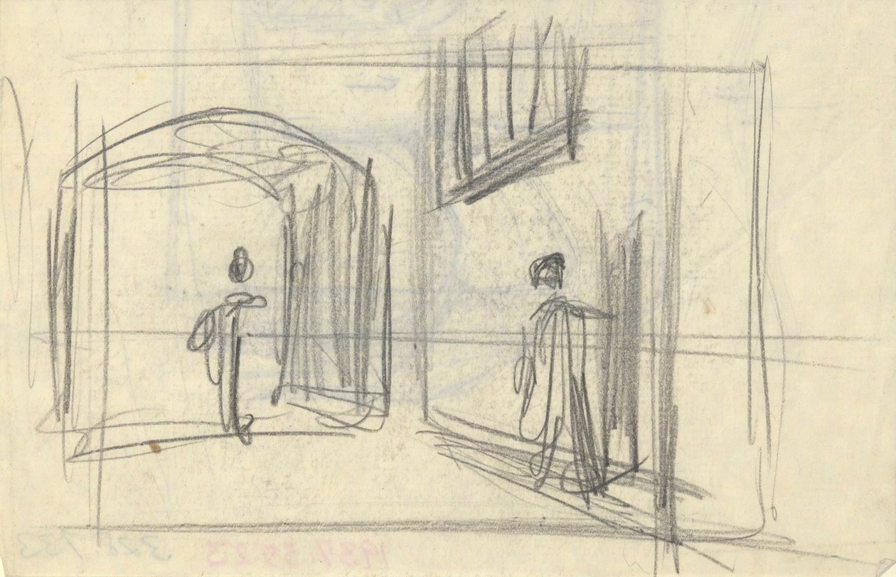 Katukuva hahmoilla (recto); Arkkitehtitutkimus (käänteinen) tekijältä Edwin Austin Abbey