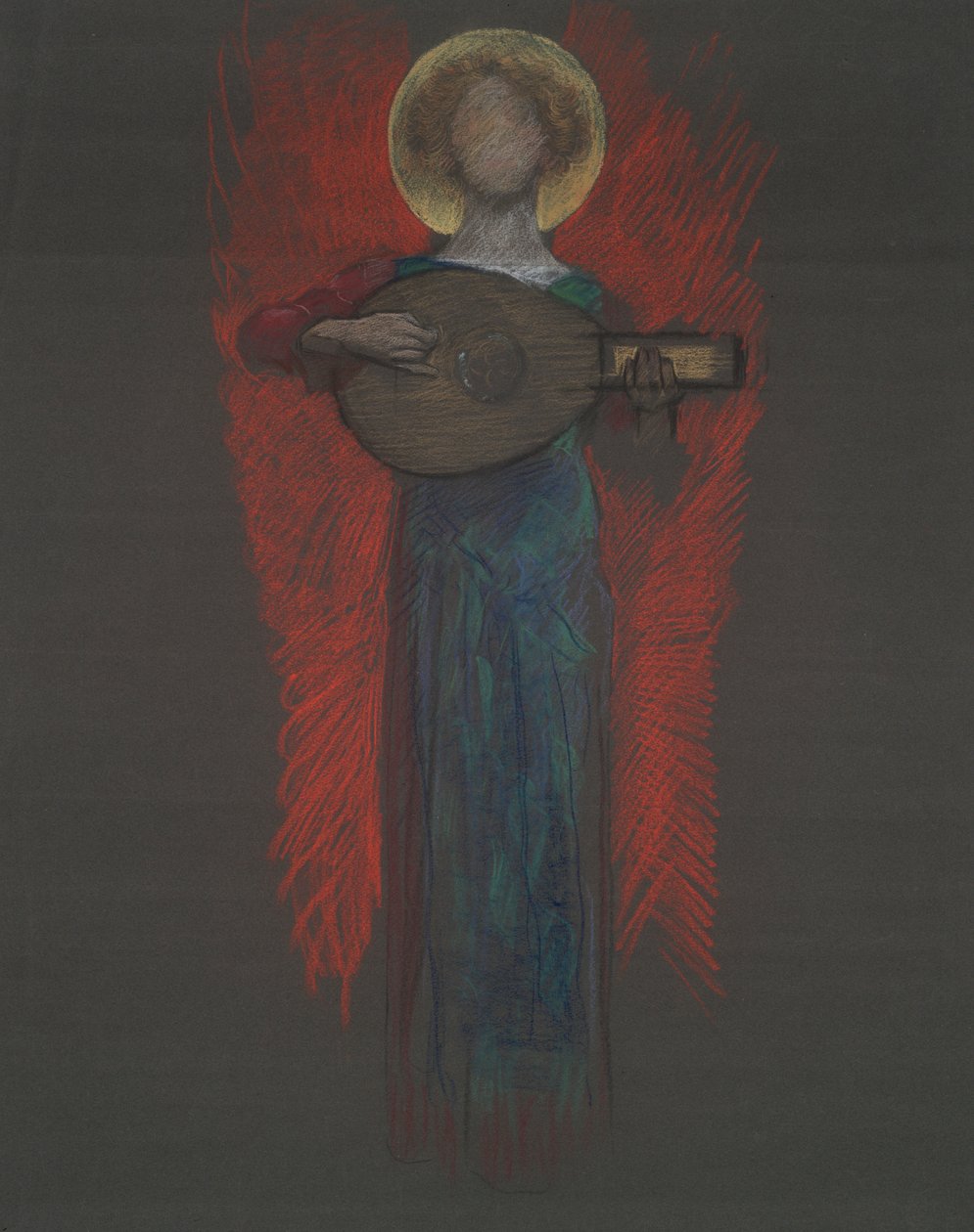 Opiskelu, enkeli soittimen kanssa tekijältä Edwin Austin Abbey