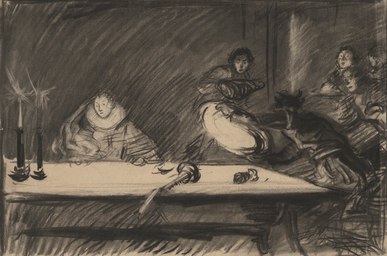 Oppikirja Petruchion kaataa juoksuhautaja - näytös IV, kohtaus I, äijän kesyttäminen tekijältä Edwin Austin Abbey