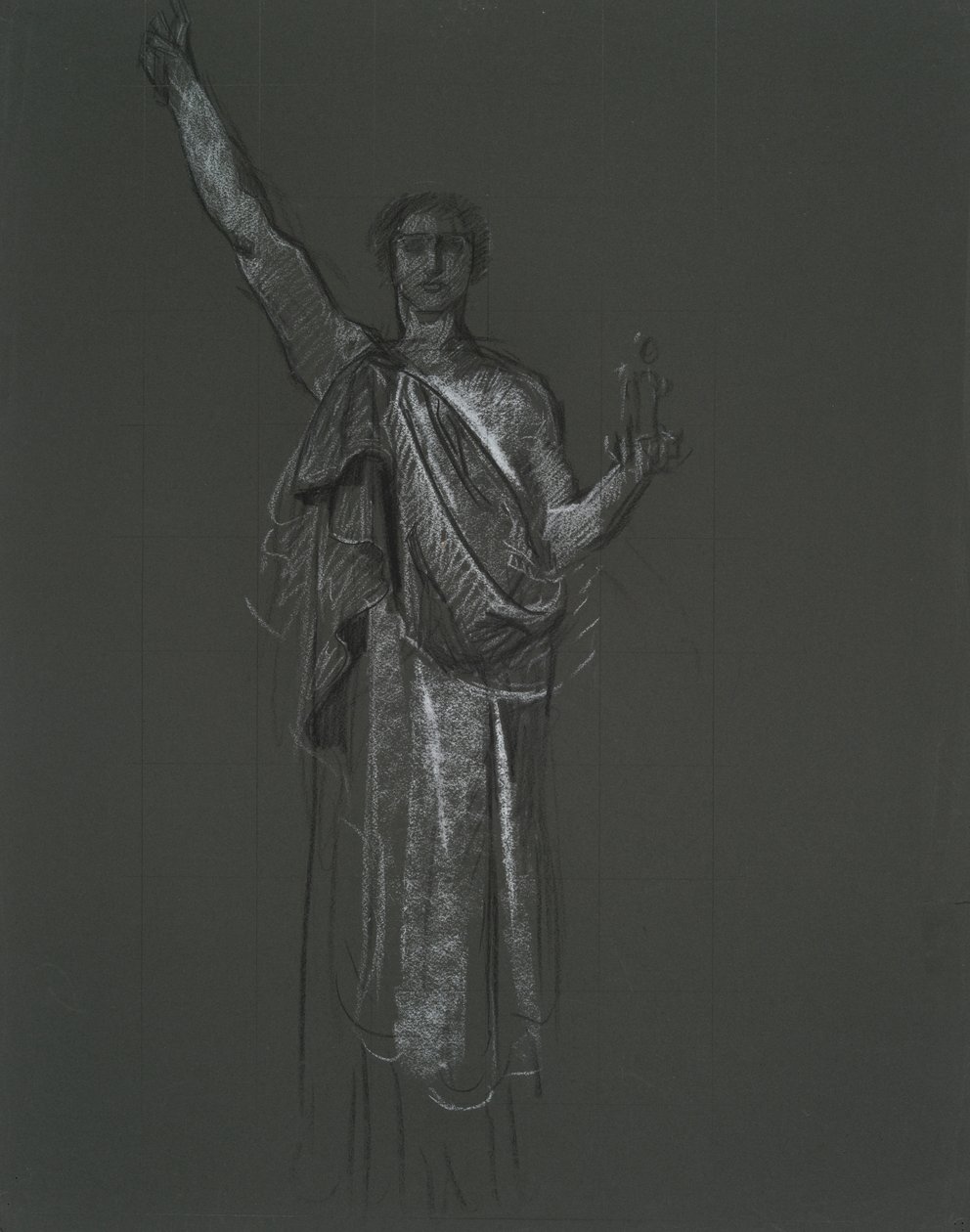 Tutkimus allegoriselle taiteen hahmolle, rondelille Pennsylvanian osavaltion pääkaupunkirakennuksen rotundissa, Harrisburg, 1902-1911 tekijältä Edwin Austin Abbey