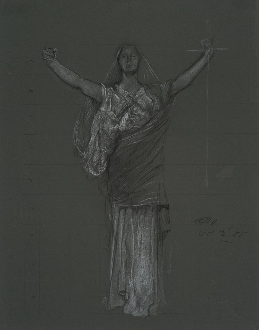 Tutkimus lain allegoriselle hahmolle, rondelille Pennsylvanian osavaltion pääkaupunkirakennuksen rotundissa, Harrisburg, 1902-1911 tekijältä Edwin Austin Abbey