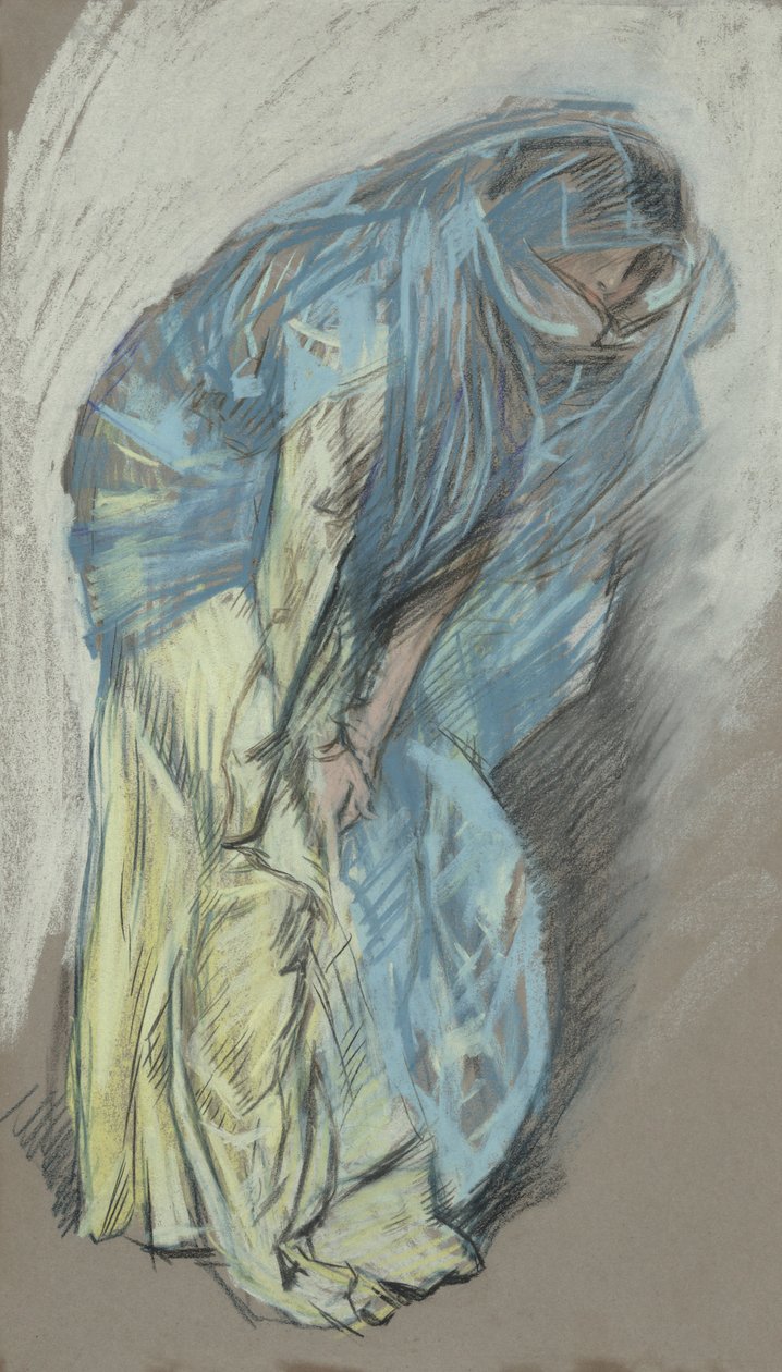 Tutkimus naiselle keltaisessa mekossa sinisellä hunnulla tekijältä Edwin Austin Abbey
