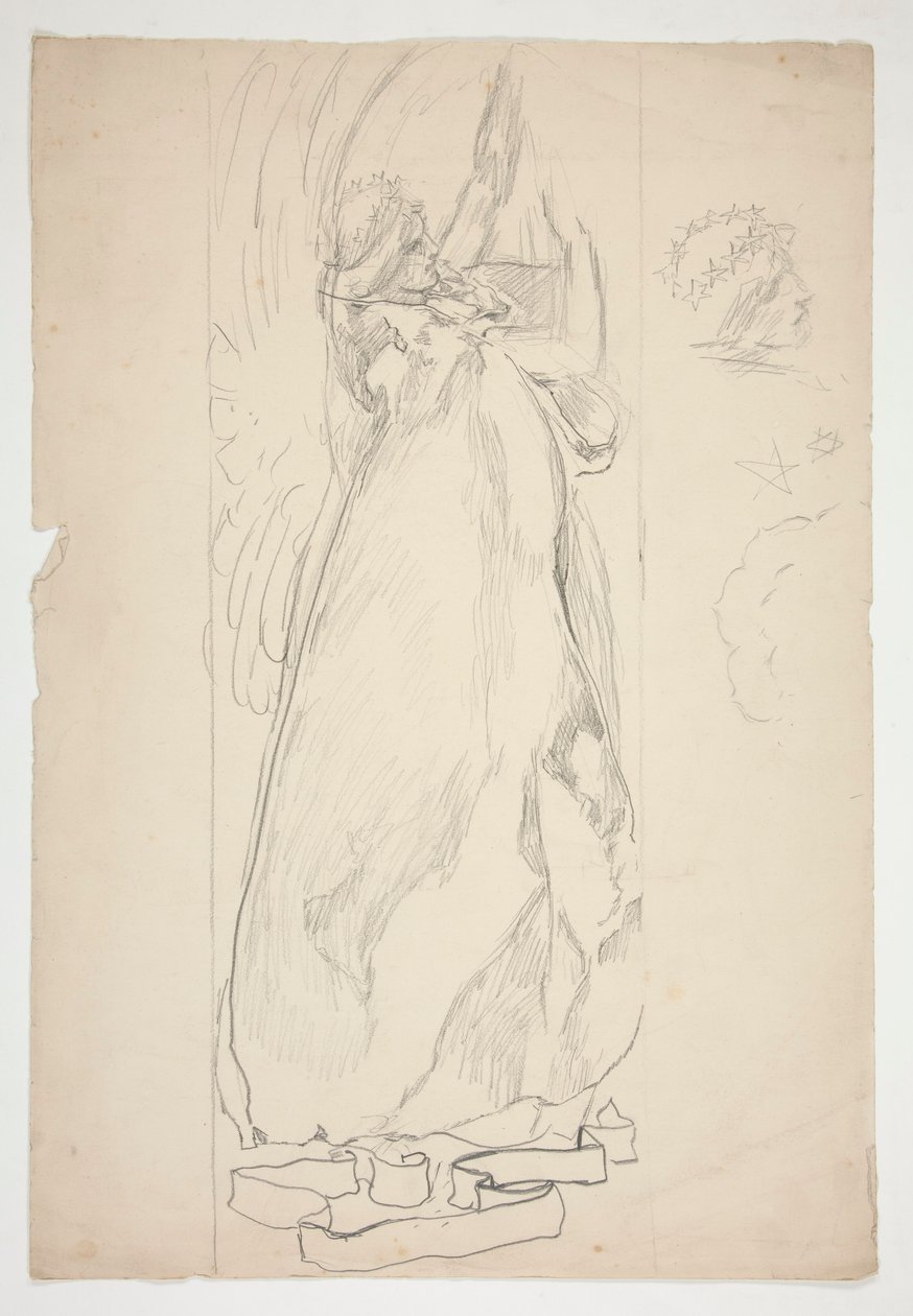 Enkelitutkimus (lasimaalauksille? kattoon?) tekijältä Edwin Austin Abbey