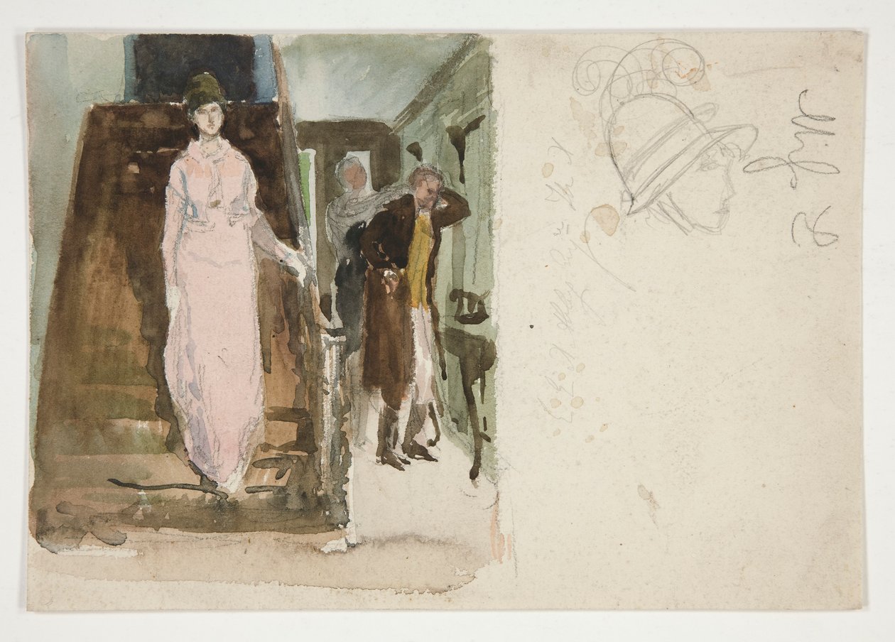 Sisustustutkistelu: pariskunta valmistautuu lähtöön illaksi tekijältä Edwin Austin Abbey
