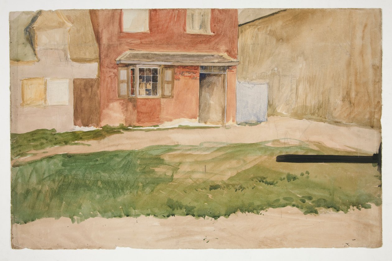 Tutkimus punatiilisen rakennuksen ulkopuolelta tekijältä Edwin Austin Abbey