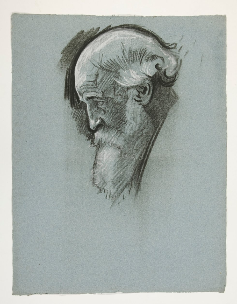 Tutkimus vanhan parrakkaan miehen päästä, kuningas Arthurille tekijältä Edwin Austin Abbey