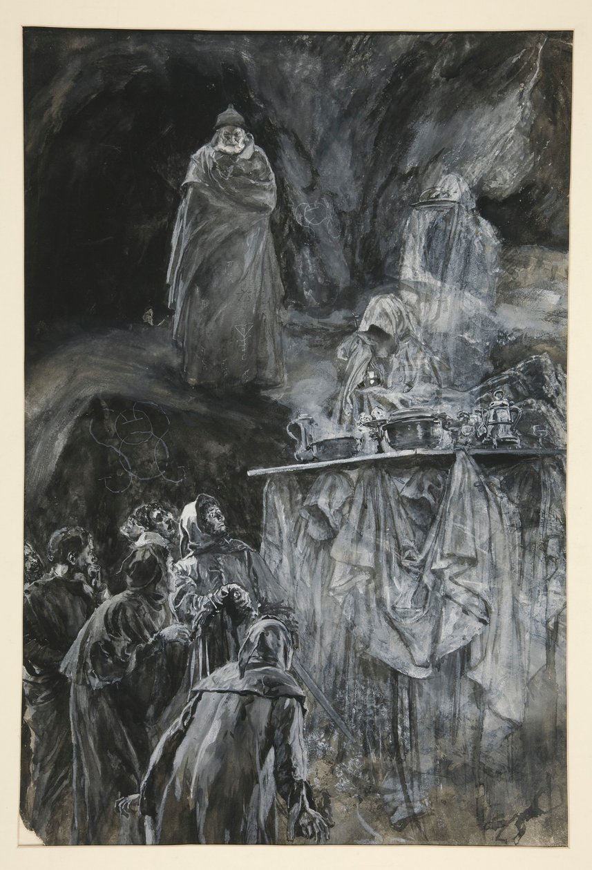 The Banquet, kuvitus näytökselle III, kohtaus iii, Myrsky tekijältä Edwin Austin Abbey