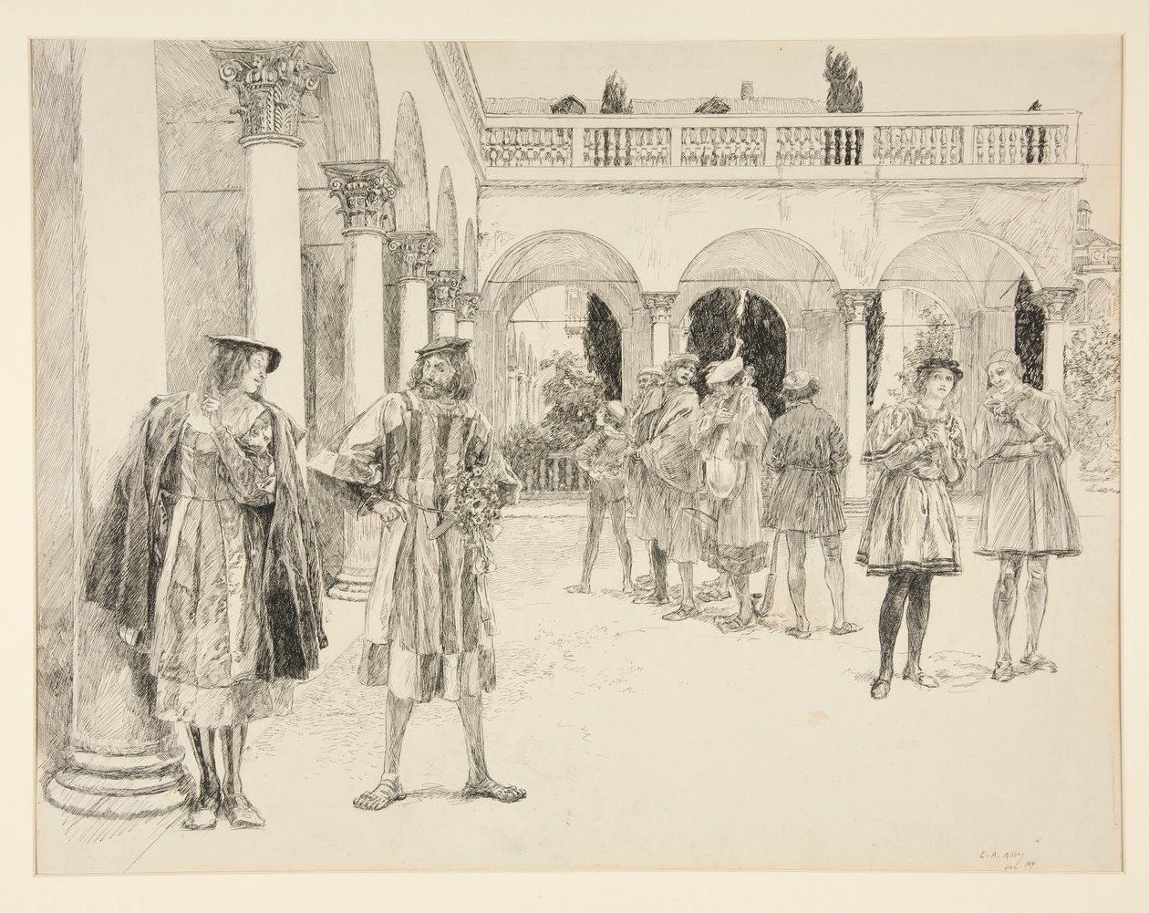 Palace of the Court, näytöksestä IV, kohtaus ii, Two Gentlemen of Verona tekijältä Edwin Austin Abbey