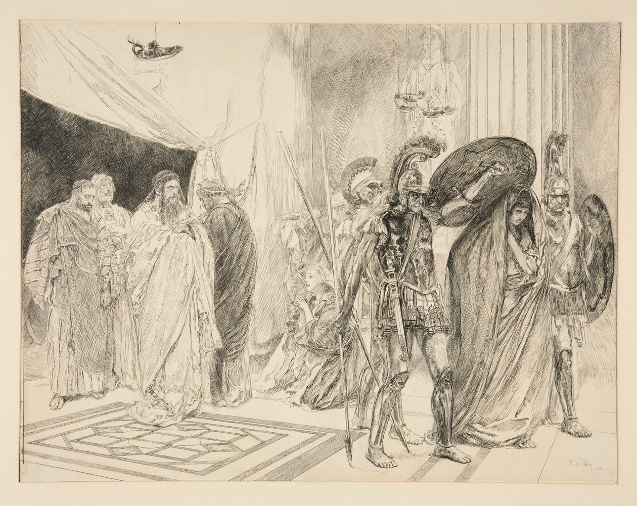 Kuningattaren vankeus - näytös II, kohtaus I, Talvi tekijältä Edwin Austin Abbey