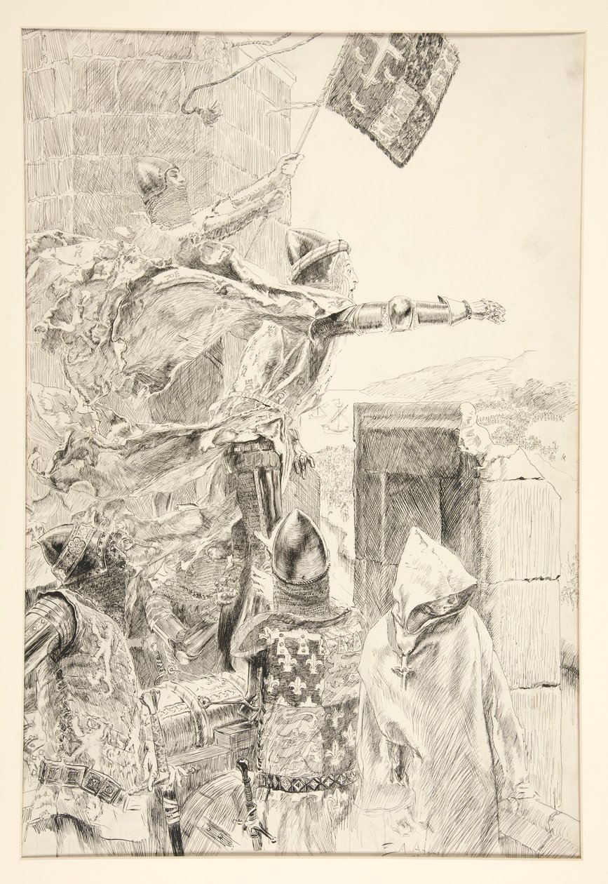 Kuningas Flintin linnan muurilla; tekijältä Edwin Austin Abbey