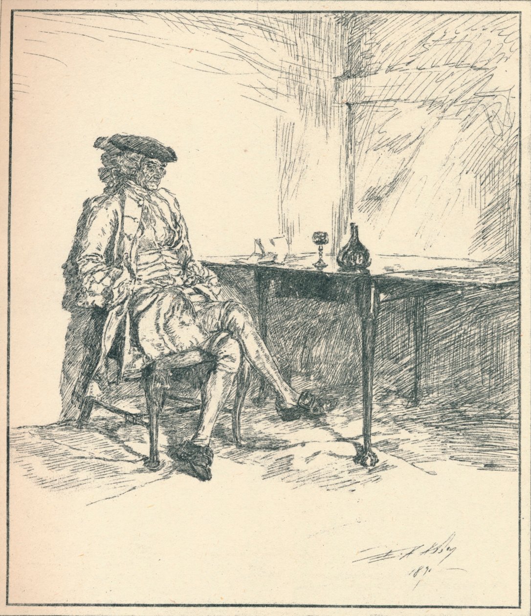 Kirje. Julkaisematon kynäpiirustus, 1890, 1923 tekijältä Edwin Austin Abbey