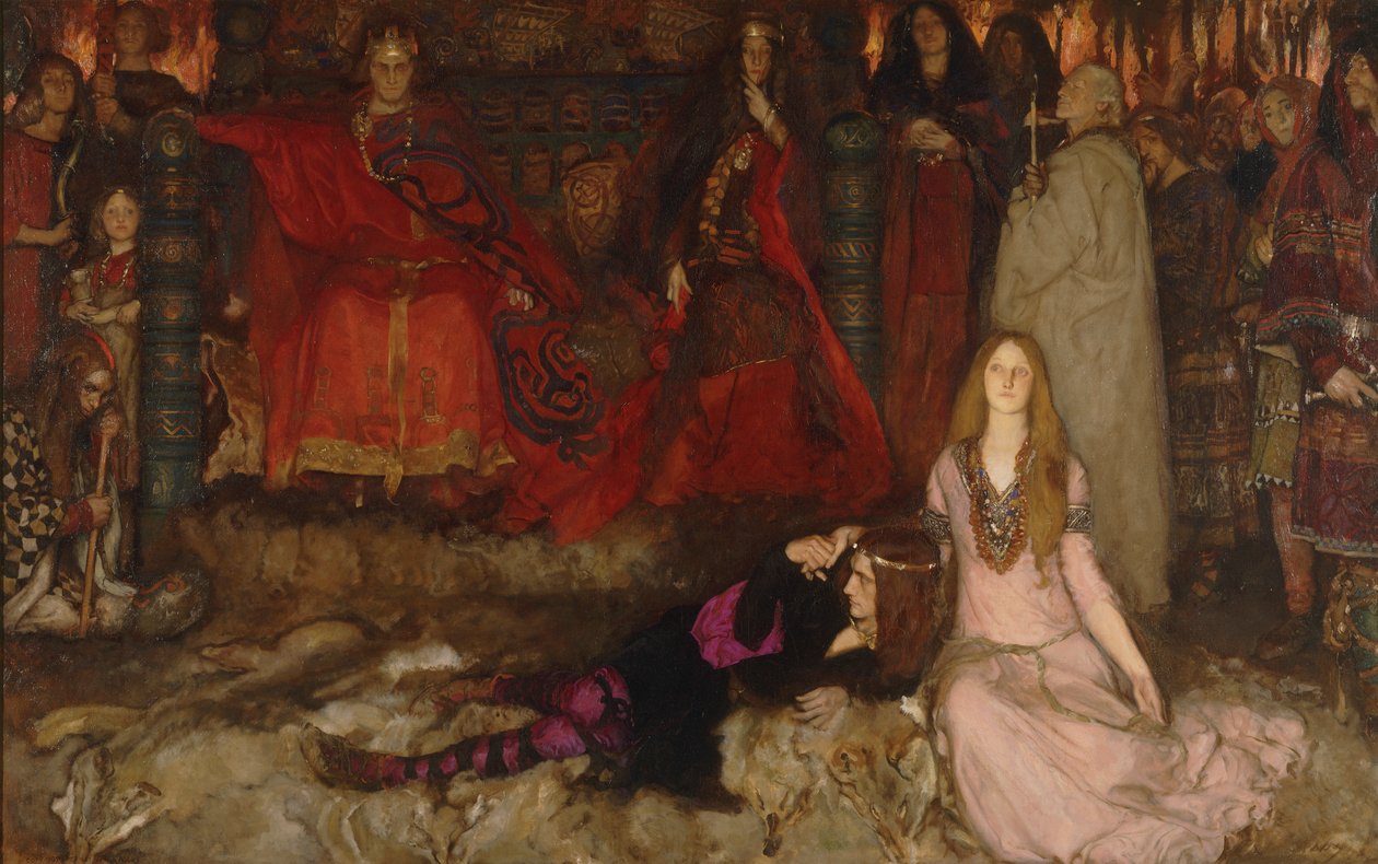 Näytelmäkohtaus Hamletissa, näytös III, kohtaus II tekijältä Edwin Austin Abbey
