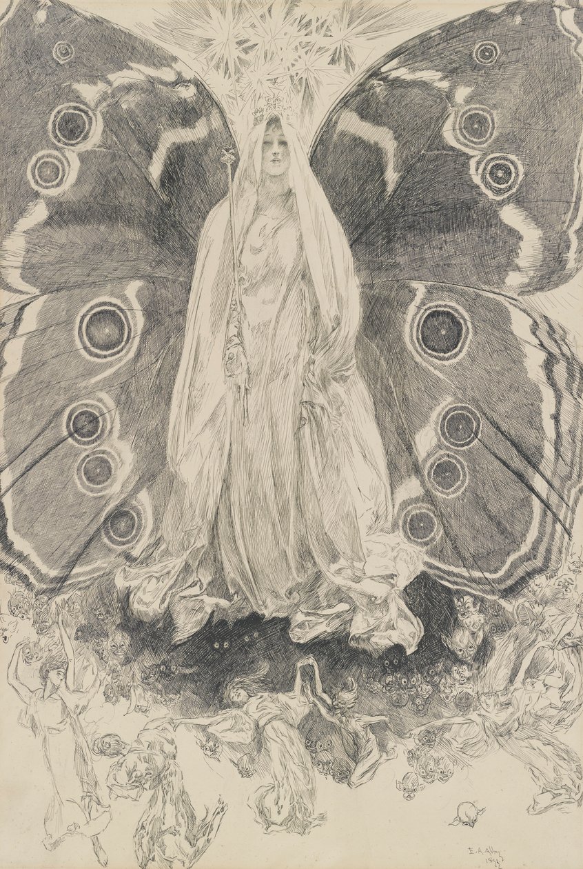 Titania, kuvitus näytökselle II, kohtaus ii, juhannusyö tekijältä Edwin Austin Abbey