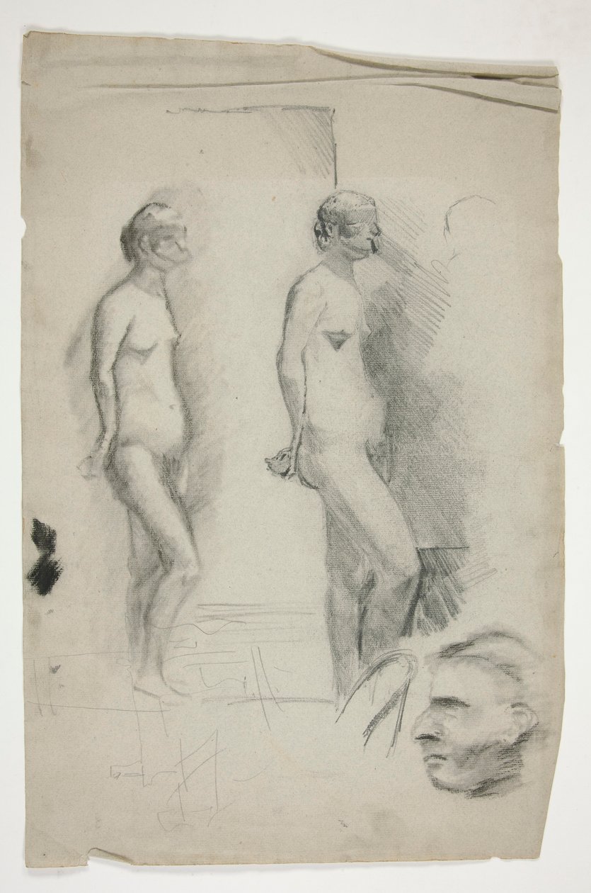 Kaksi luonnosta alastonmallista ja yhdestä miehestä tekijältä Edwin Austin Abbey