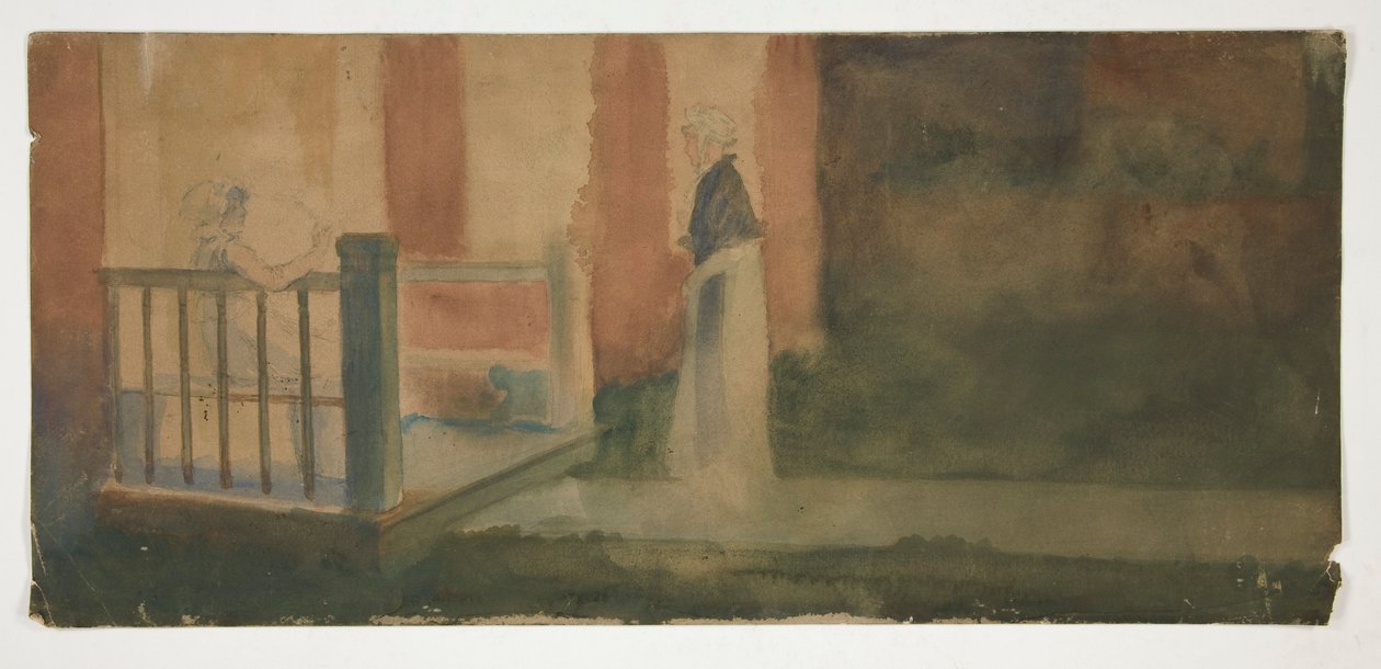 Kaksi naista keskustelemassa kuistilla tekijältä Edwin Austin Abbey