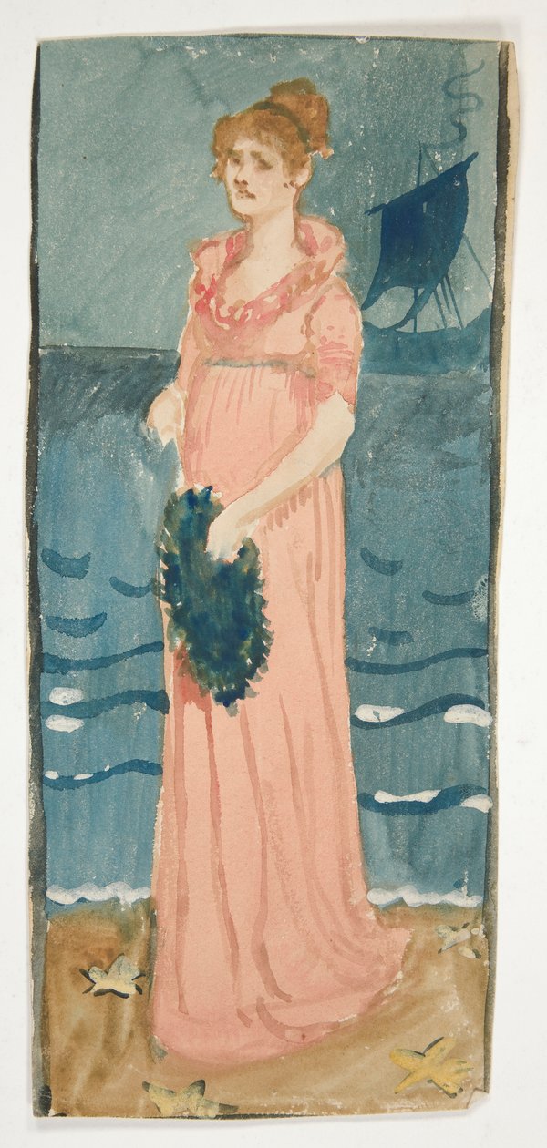 Tuntematon esimerkki naisesta rannalla, laiva etäisyydellä tekijältä Edwin Austin Abbey