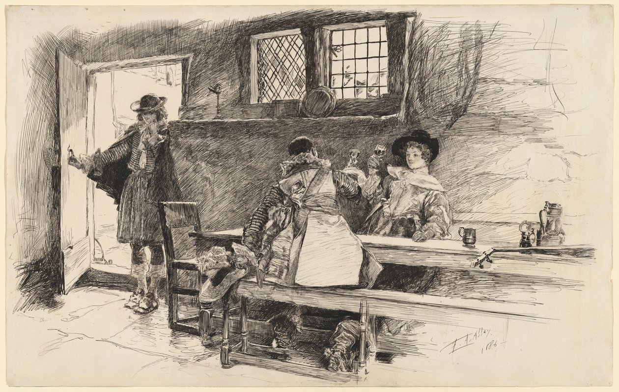 "Will vei hänet viinin ääreen", kuvitus teokseen "Phillada torjuu minut" tekijältä Edwin Austin Abbey