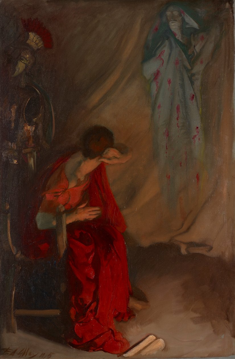 Brutuksen teltassa: Sisään Caesarin haamu, Julius Caesar, näytös IV, kohtaus III tekijältä Edwin Austin Abbey