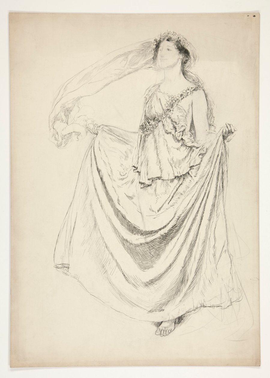 Nainen togassa ja seppeleitä, luonnos tuntemattomaan Shakespearen näytelmään tekijältä Edwin Austin Abbey