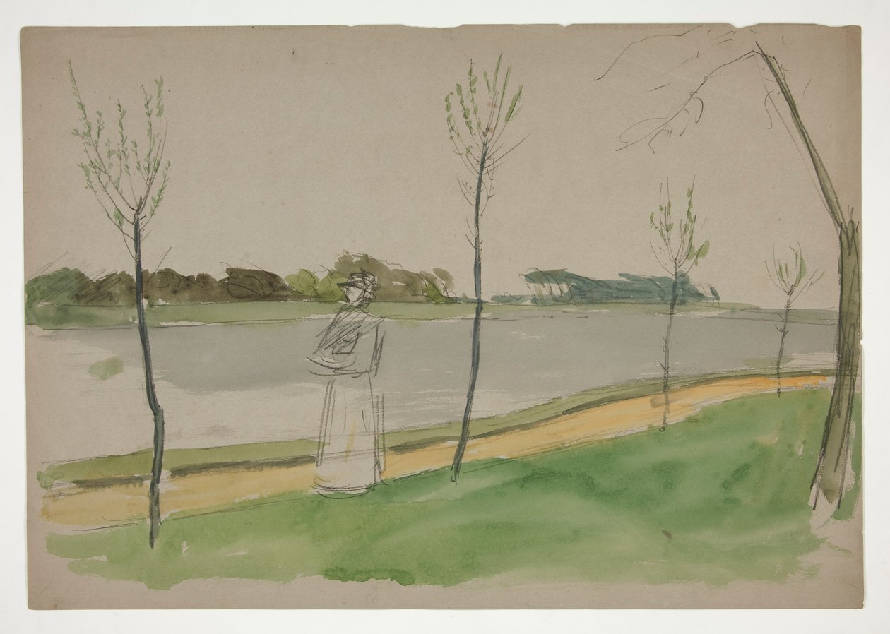 Nainen kävelemässä joen rantaa pitkin tekijältä Edwin Austin Abbey