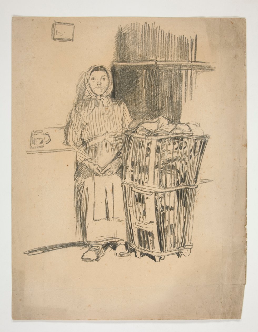 Nainen pyykkikorin kanssa (?) - tunnistamaton kuva tekijältä Edwin Austin Abbey