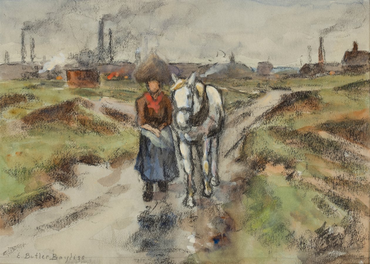 Leading the Barge Pony (akvarelli pastellilla paperille) tekijältä Edwin Butler Bayliss