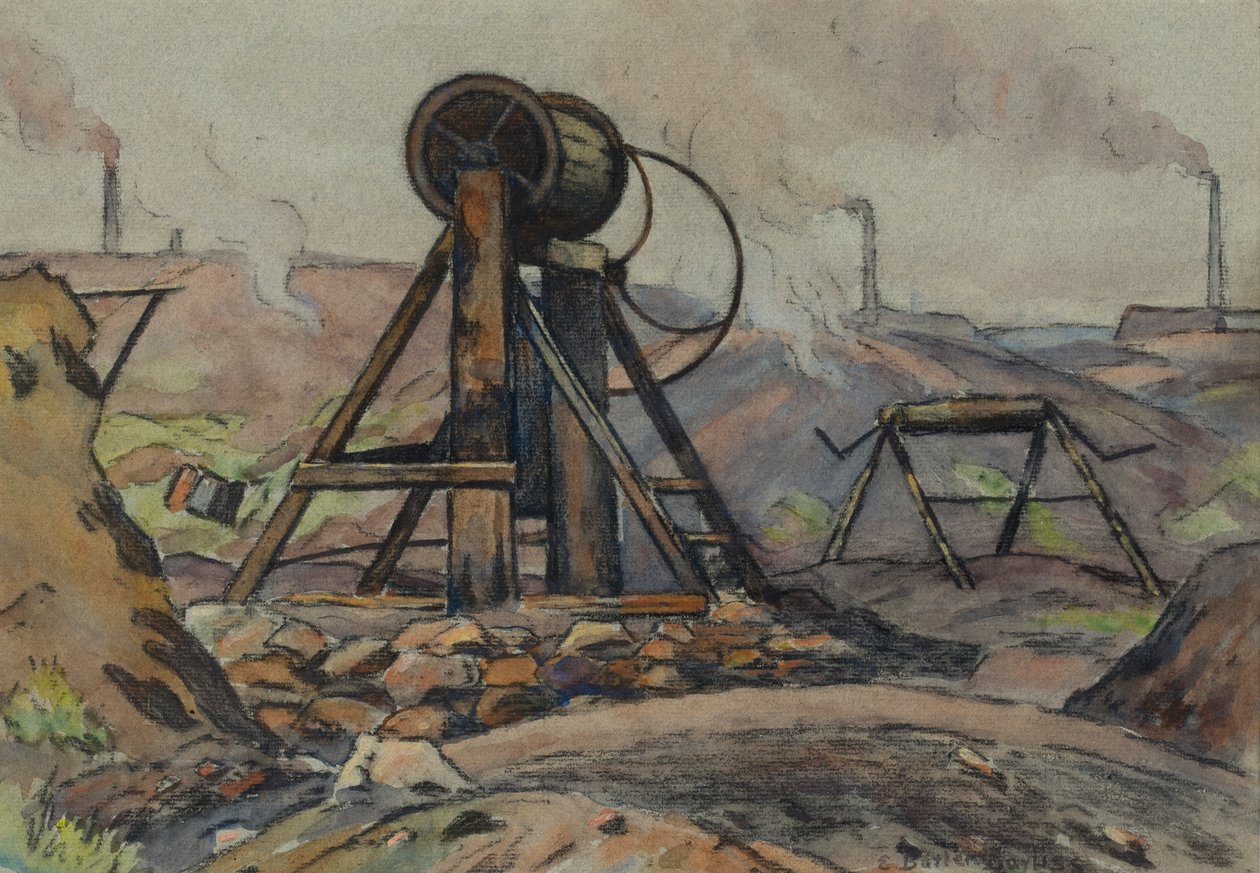 The Winding Gear (akvarelli ja hiili paperille) tekijältä Edwin Butler Bayliss