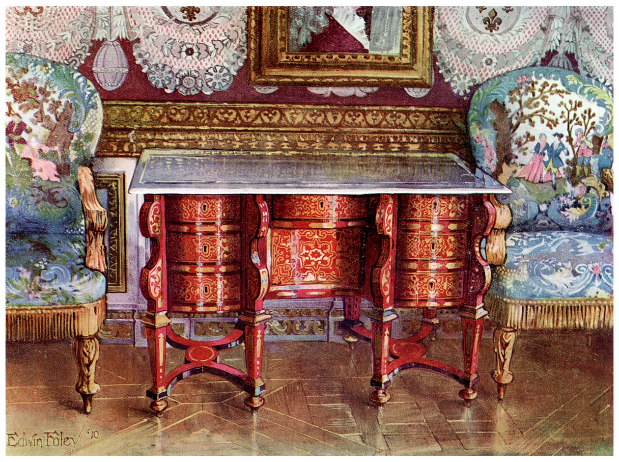 Polvenreikä kirjoituspöytä ja kullatut fauteuils, 1910 tekijältä Edwin Foley