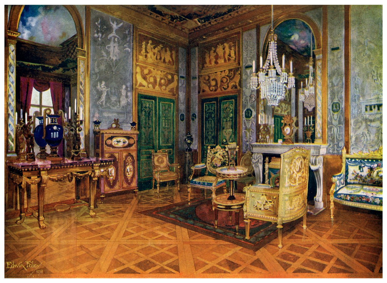 Marie Antoinetten musiikkihuone, makuuhuone, Fontainebleaun palatsi, Ranska, 1911-1912. tekijältä Edwin Foley
