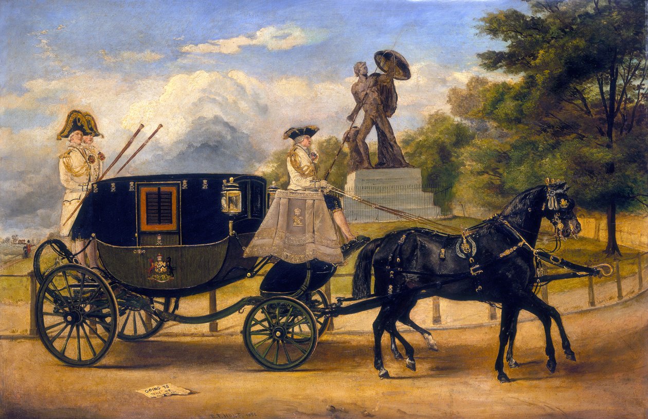 "Varkreivi Eversleyn pukuvaunut Hyde Parkissa", n. 1856 tekijältä Edwin Frederick Holt