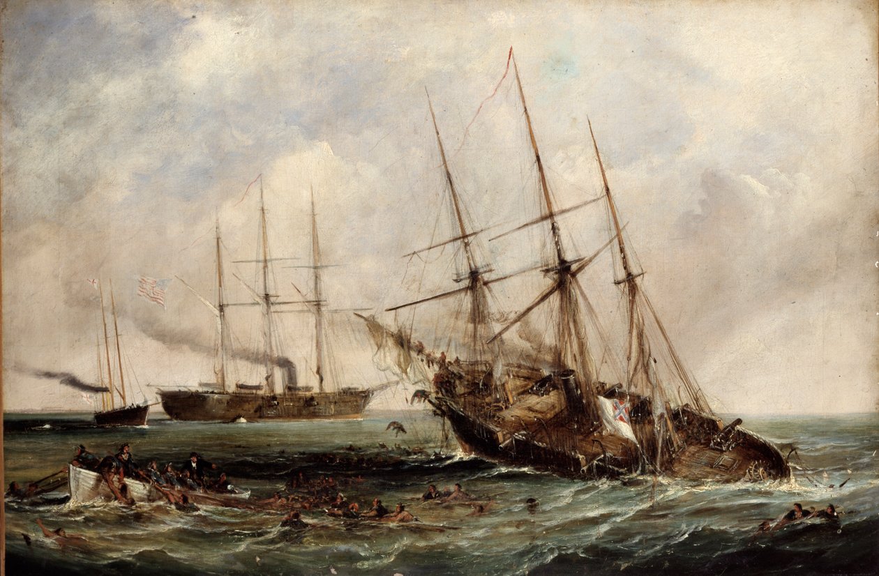 Yhdysvaltain Ironclad Kearsarge tuhosi Confederate Steamer Alabaman, 19. kesäkuuta 1864 tekijältä Edwin Hayes