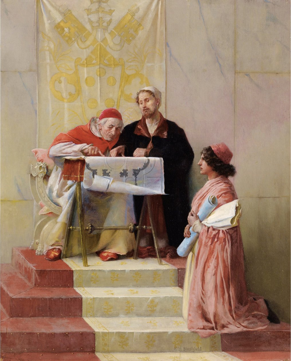 Bramante näyttää suunnitelmia Pyhän Pietarin basilikasta paaville tekijältä Edwin Howland Blashfield