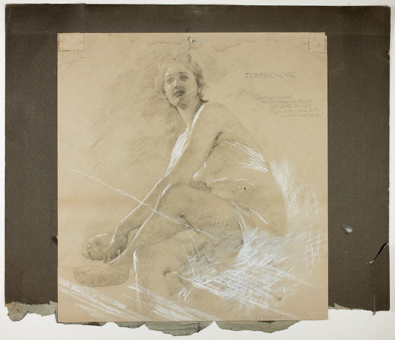 Terpsichore (recto) ja Dancing Female Figuuri (verso), Mural Studies for Drawing Room Ceiling, Collis P. Huntingtonin asuinpaikka, nykyään Yalen yliopiston taidegalleria tekijältä Edwin Howland Blashfield