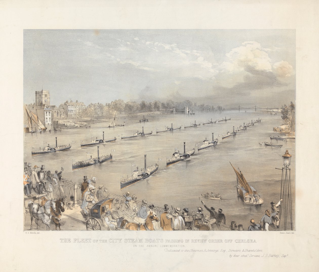 The Fleet of the City Steam Boats Passing in Review Tilaa Chalsea Lontoon vuosittaisessa muistojuhlissa tekijältä Edwin Jewitt