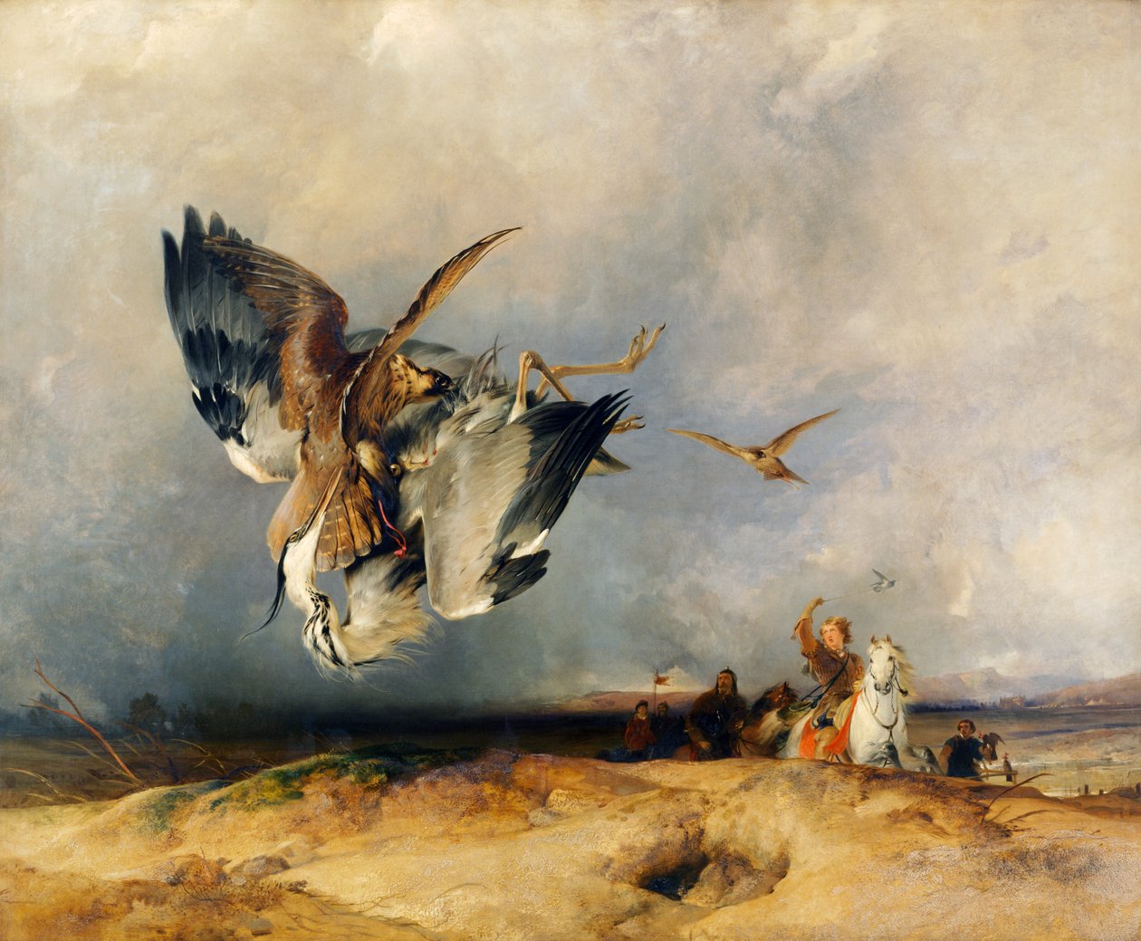 Hawking vanhaan aikaan, n. 1831 (öljy kankaalle) tekijältä Edwin Landseer