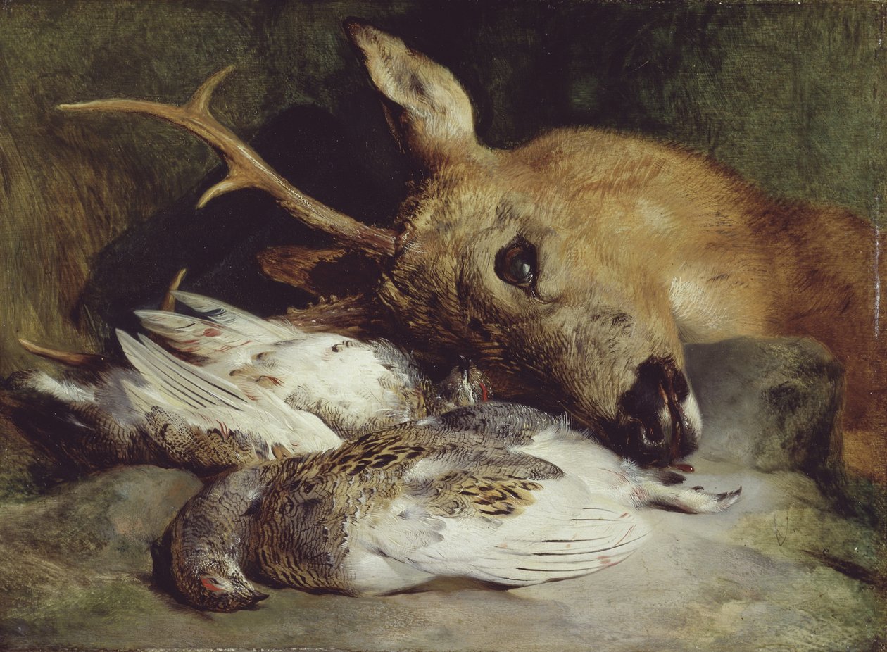Metsäkauriin pää ja kaksi metsäkaurista, noin 1830 (öljy paneelille). tekijältä Edwin Landseer