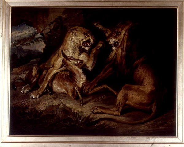 Lions at a Kill (öljy kankaalle) tekijältä Edwin Landseer