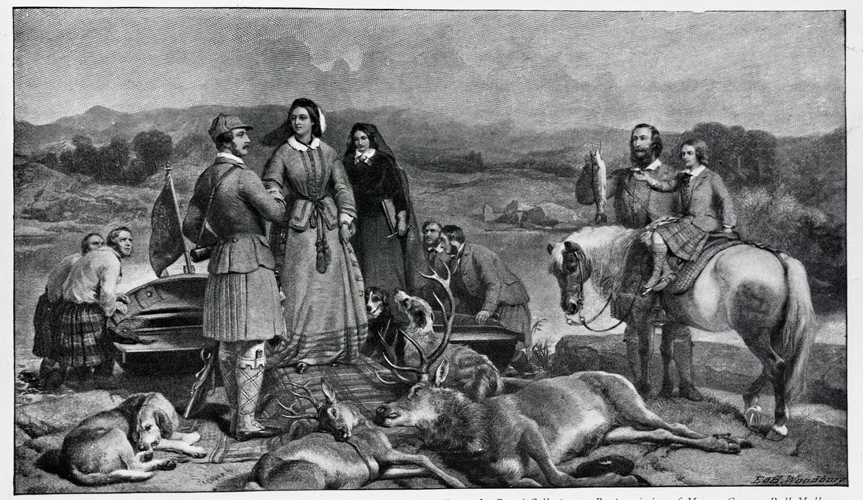 Kuningatar Victoria laskeutui Loch Muickiin vuoden 1850 maalauksen jälkeen tekijältä Edwin Landseer