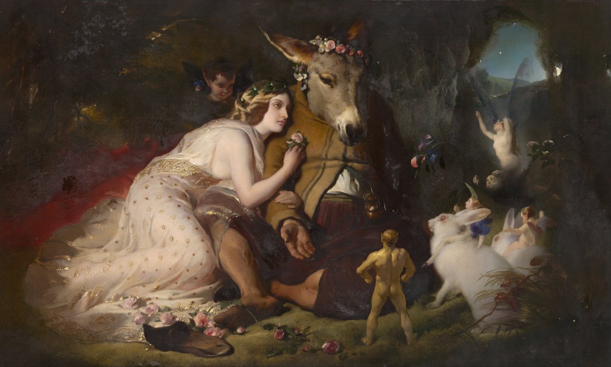 Kohtaus juhannusyön unelmasta. Titania ja Pohja tekijältä Edwin Landseer