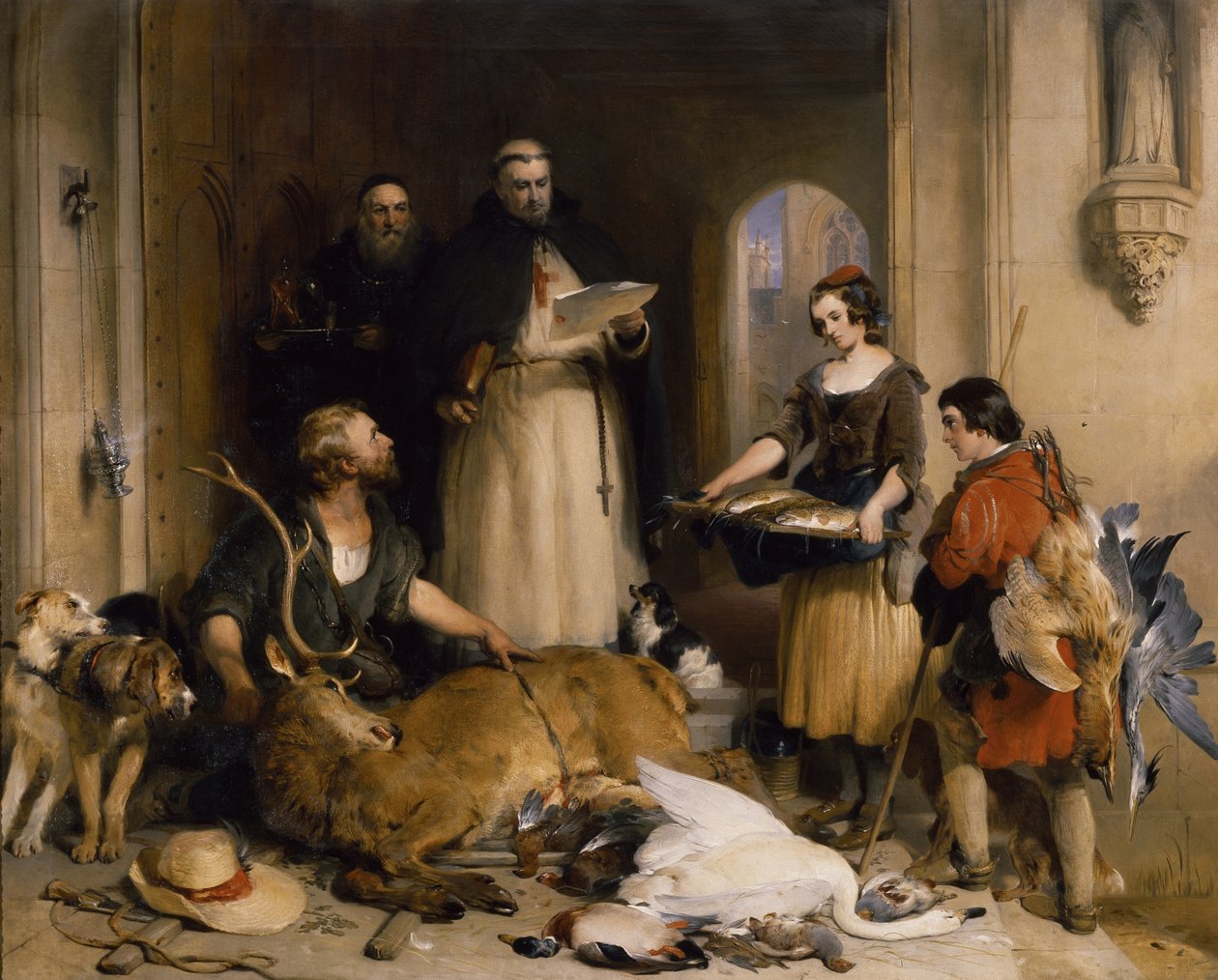 Kohtaus Boltonin luostarissa vanhoina aikoina, noin 1834 (öljy kankaalle). tekijältä Edwin Landseer