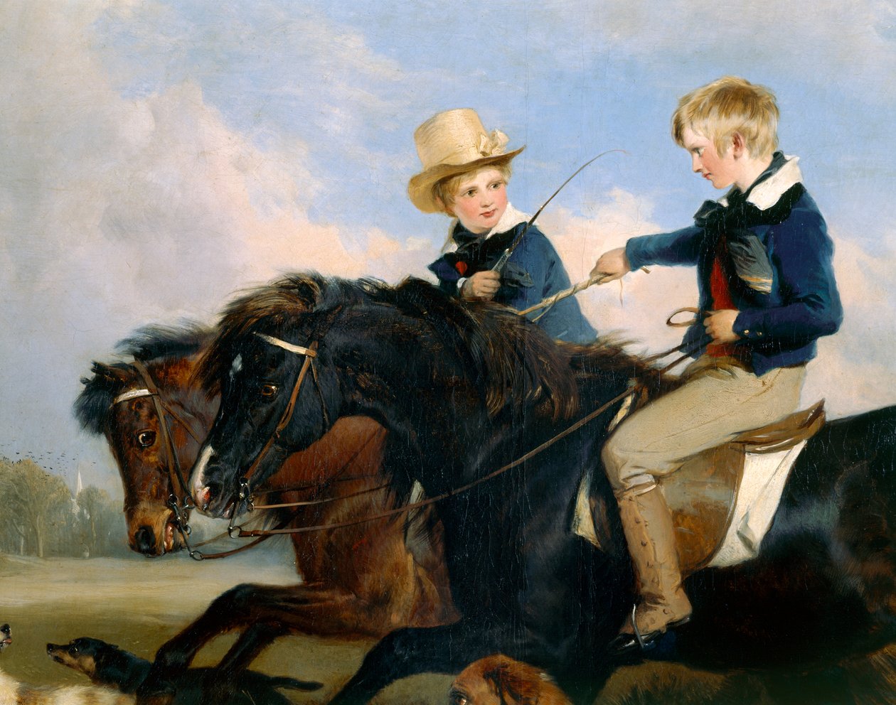 Hon E. S. Russell ja hänen veljensä (369434:n tiedot) (öljy paneelissa) tekijältä Edwin Landseer