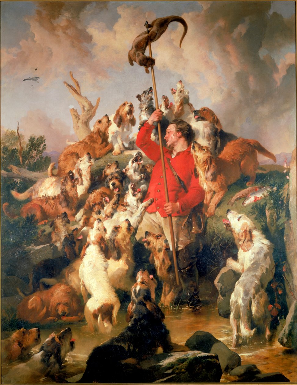 The Otter Speared, Earl of Aberdeenin saukkokoira, n. 1844 (öljy kankaalle) tekijältä Edwin Landseer