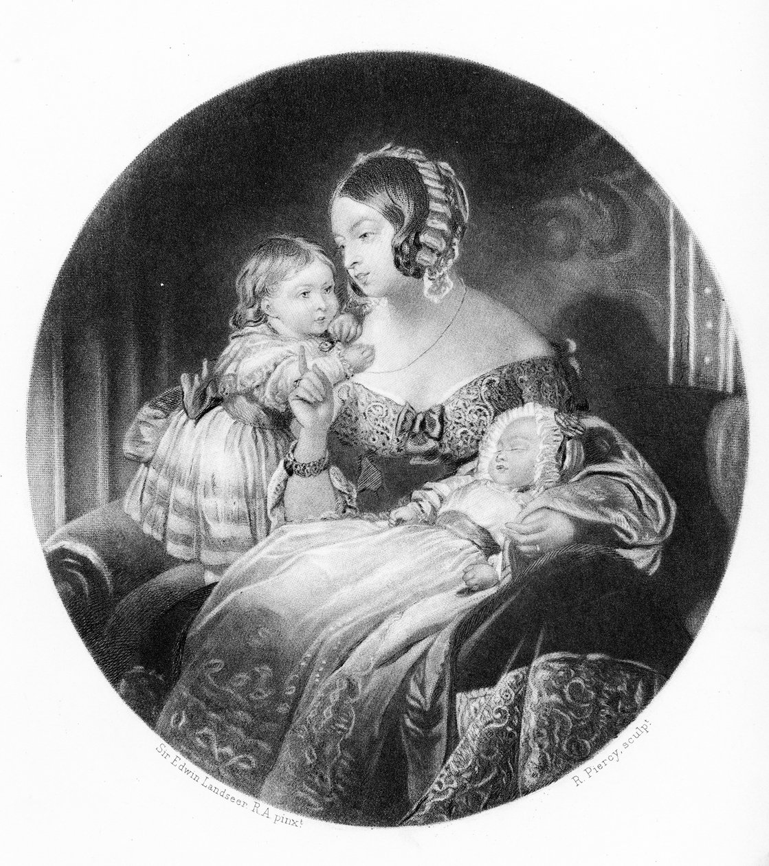 Kuningatar, kuninkaallinen prinsessa ja Walesin prinssi, kaiverrus R. Piercy, 1842 tekijältä Edwin Landseer