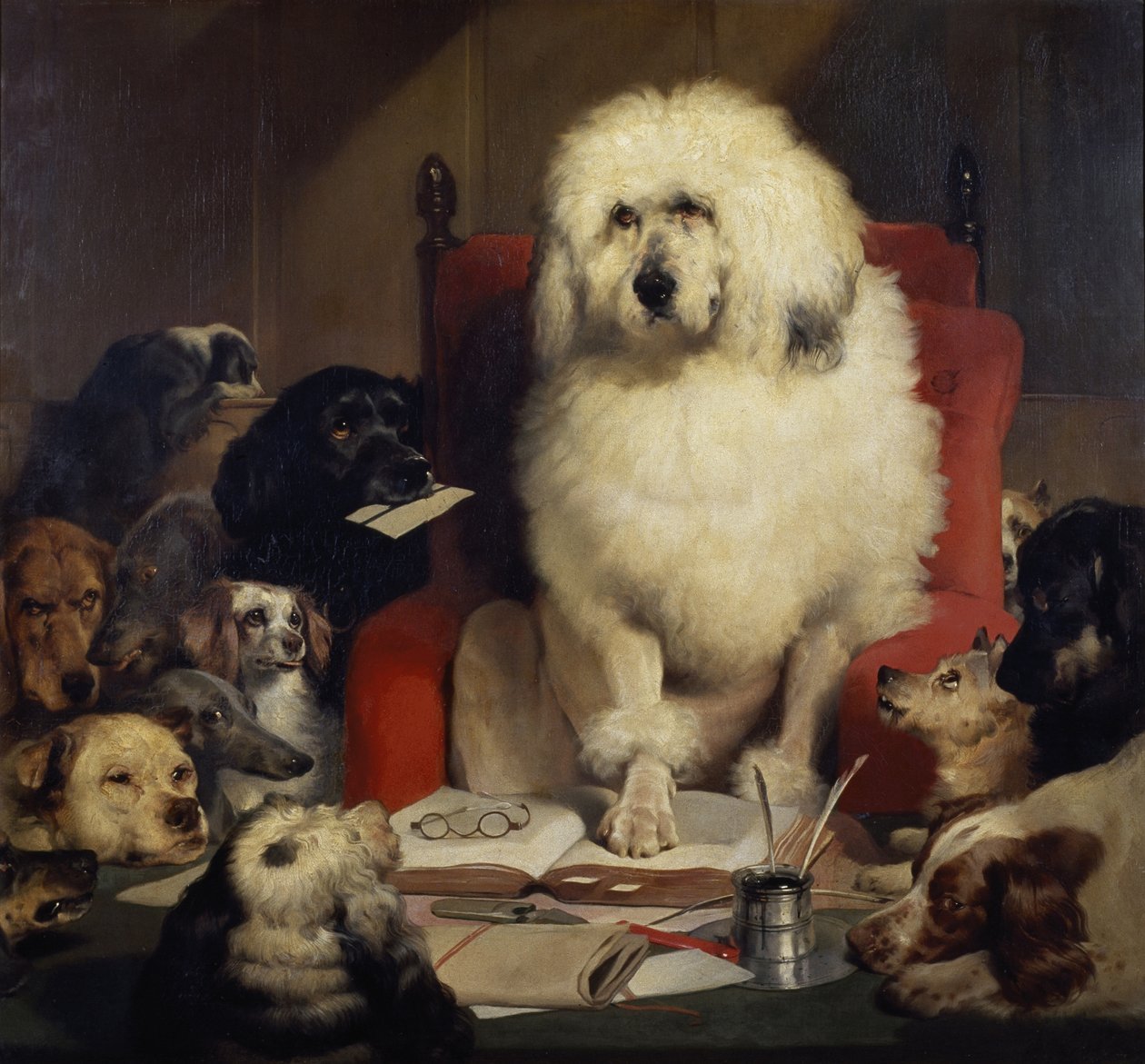 Tuomariston oikeudenkäynti eli lain säätäminen, n. 1840 (öljy kankaalle) tekijältä Edwin Landseer
