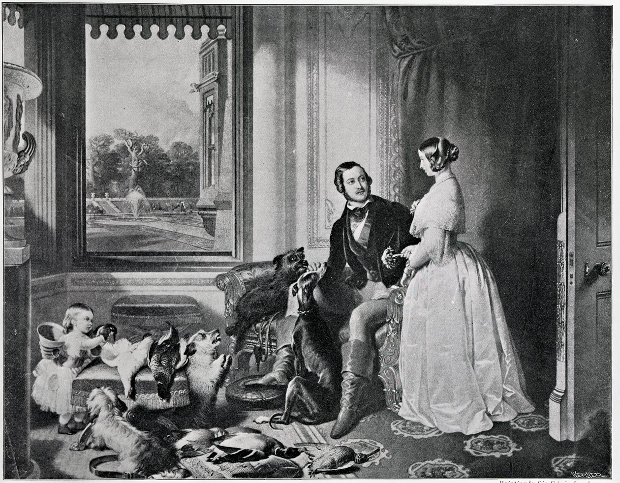 Windsorin linna nykyaikana, vuoden 1843 maalauksesta tekijältä Edwin Landseer