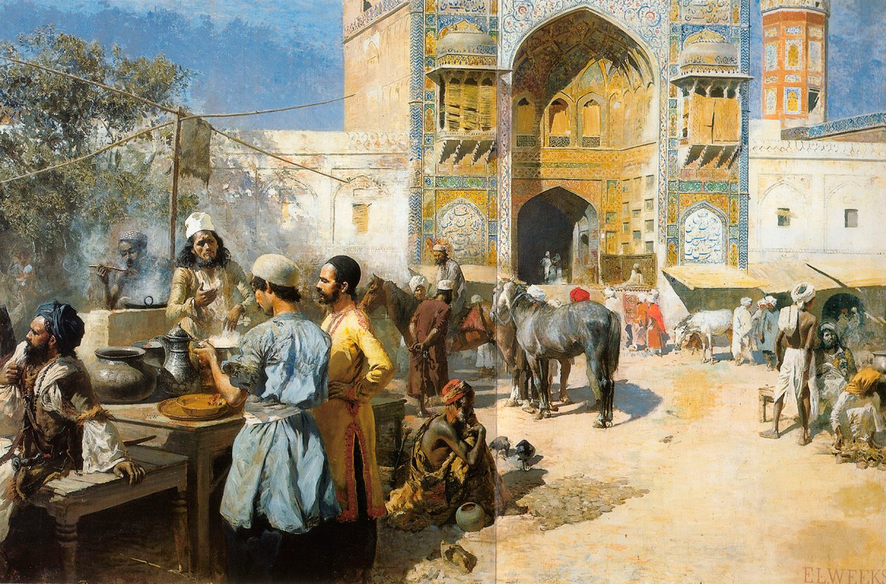Ulkoilmaravintola, Lahore, c1889. tekijältä Edwin Lord Weeks