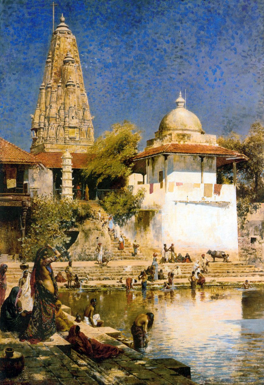 Banganga Tank ja Walkeshwarin temppeli Bombayssa, 1890-luku. tekijältä Edwin Lord Weeks